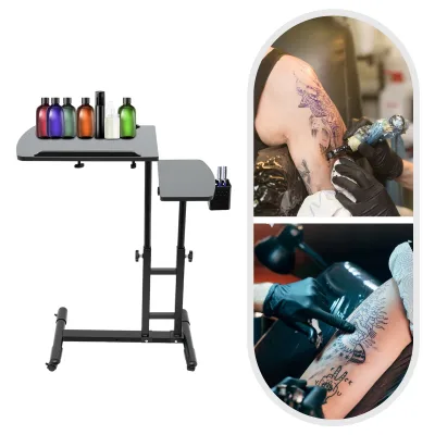 Table de tatouage portable à roulettes, noire